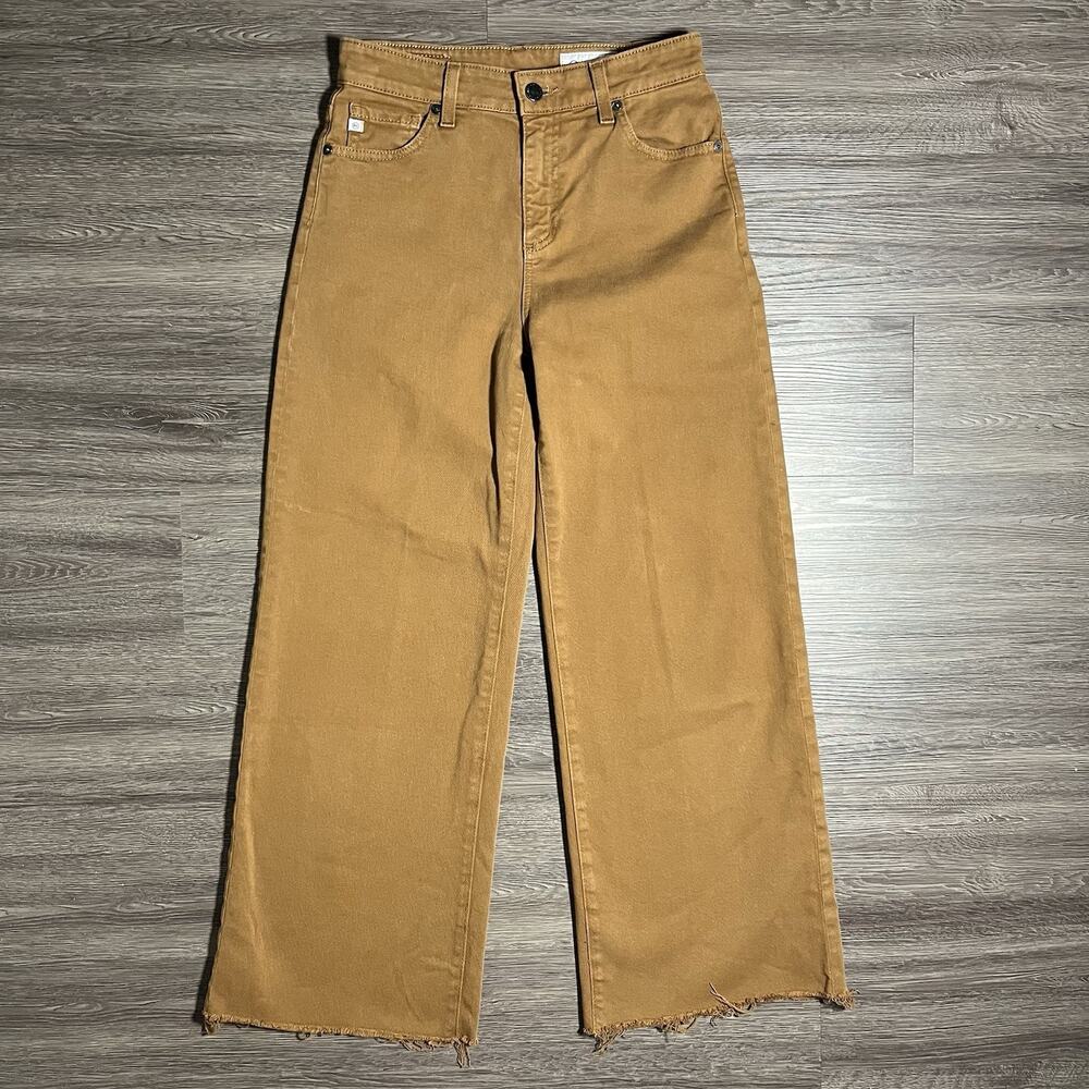 AG Saige Wide Leg Crop Jeans Women's 25 Brown High Rise Stretch Raw Hem EUC